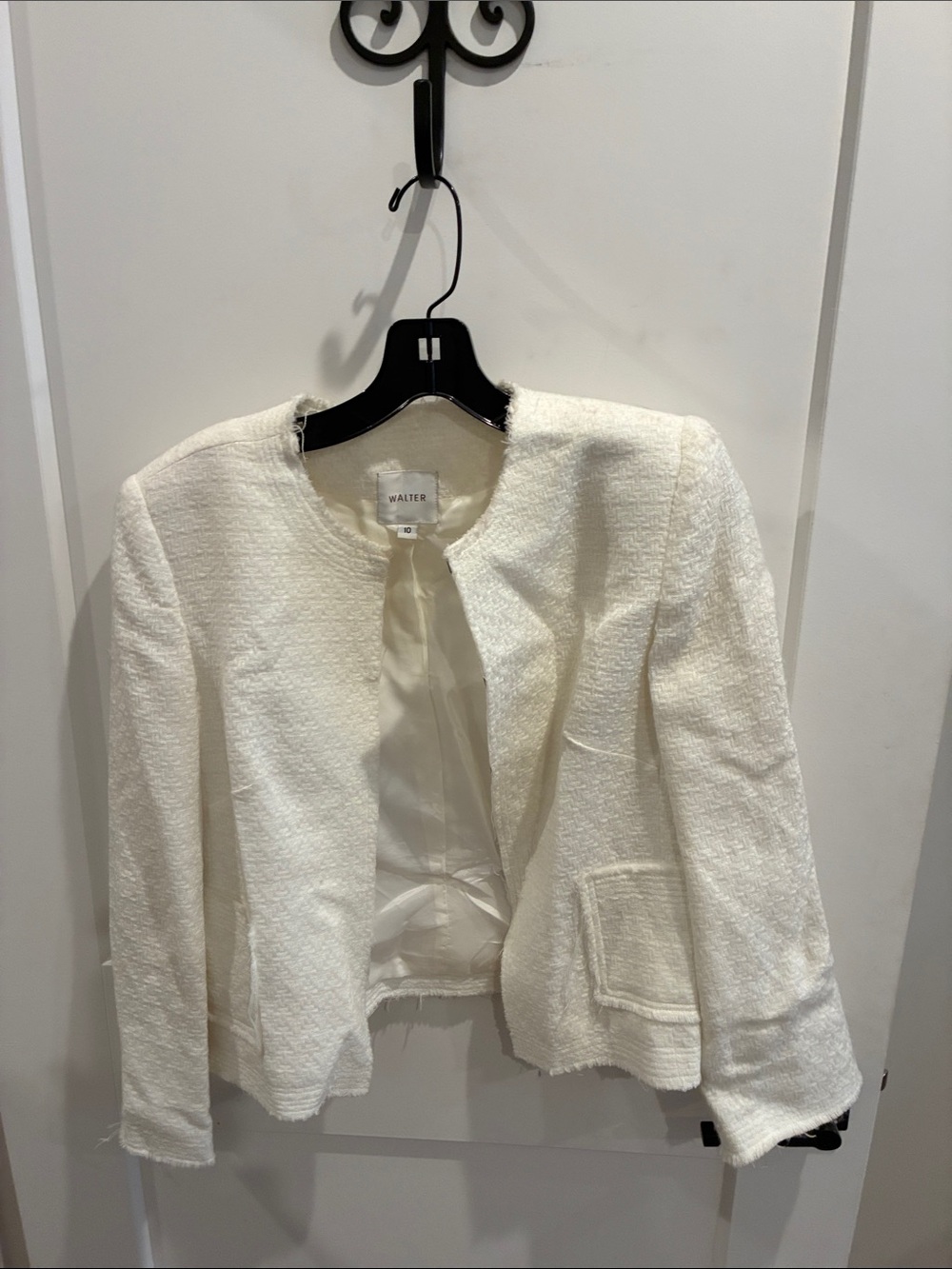 WALTER White Textured Open-Front Bouclé Blazer